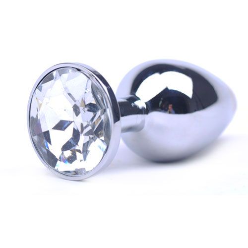 Large Metal Anal Plug With Clear Crystal-0
