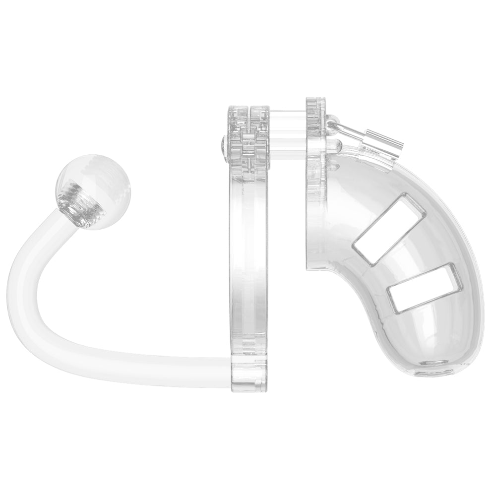 Man Cage 10 Male 3.5 Inch Clear Chastity Cage With Anal Plug-1