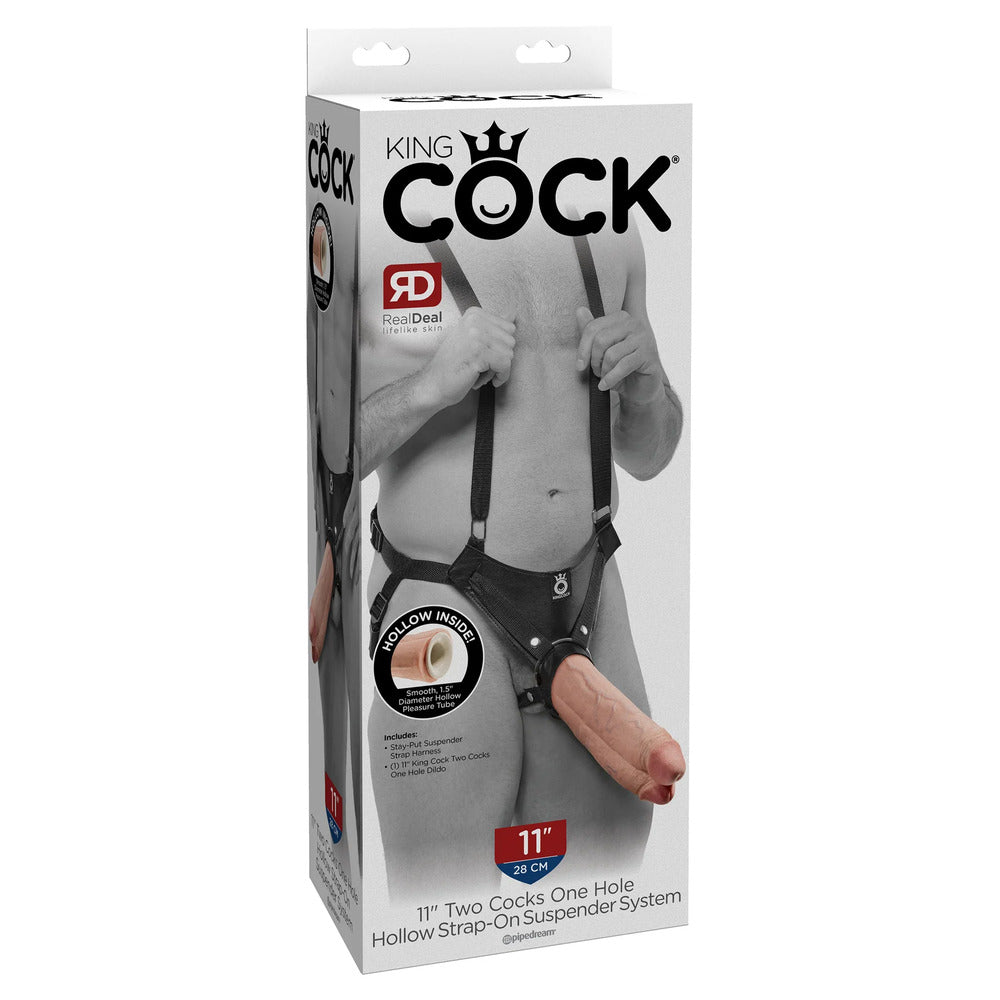 King Cock 11 Inch Flesh Two Cocks One Hole Hollow StrapOn-3