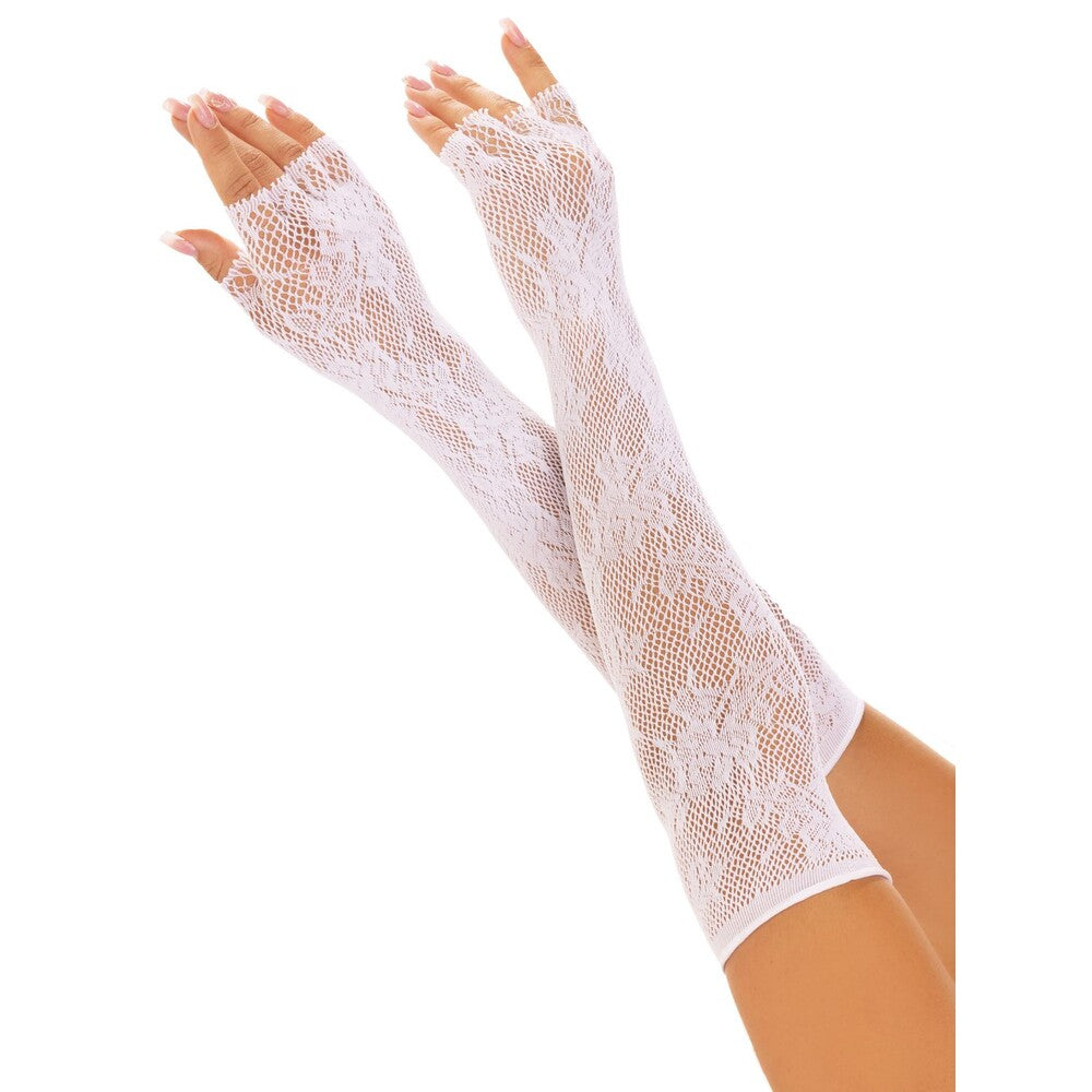 Leg Ave Floral Net Fingerless Gloves White-0