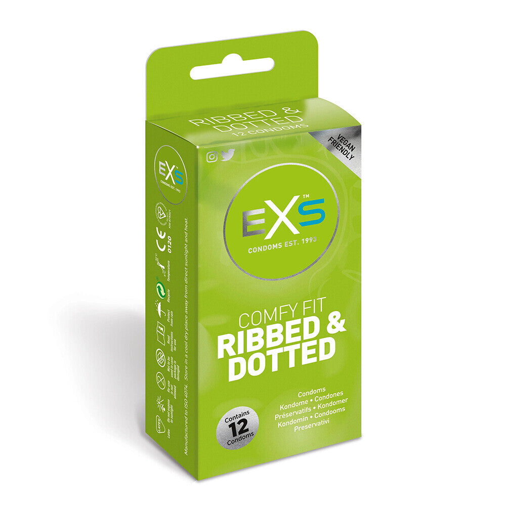 EXS Comfy Fit Ribbed and Dotted Condoms 12 Pack-0