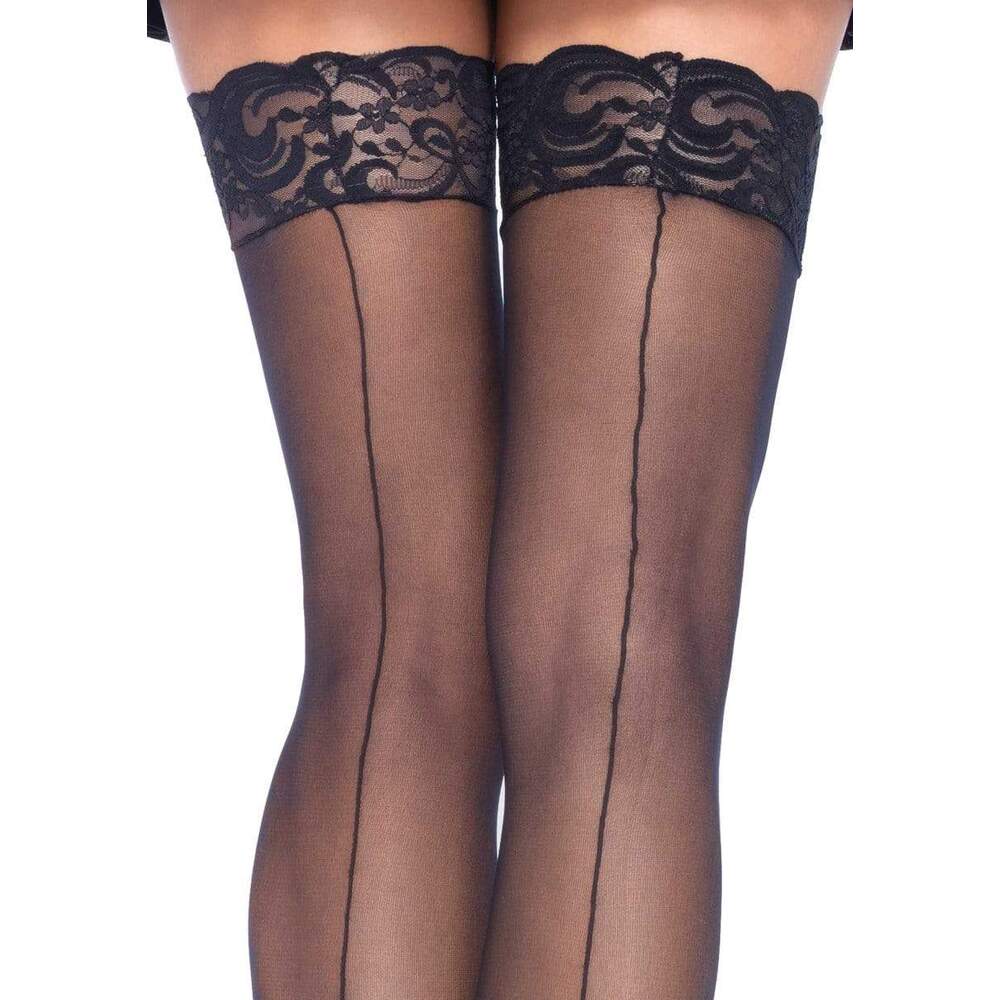 Leg Avenue Sheer Stockings With Backseam Black UK 6 to 12-1