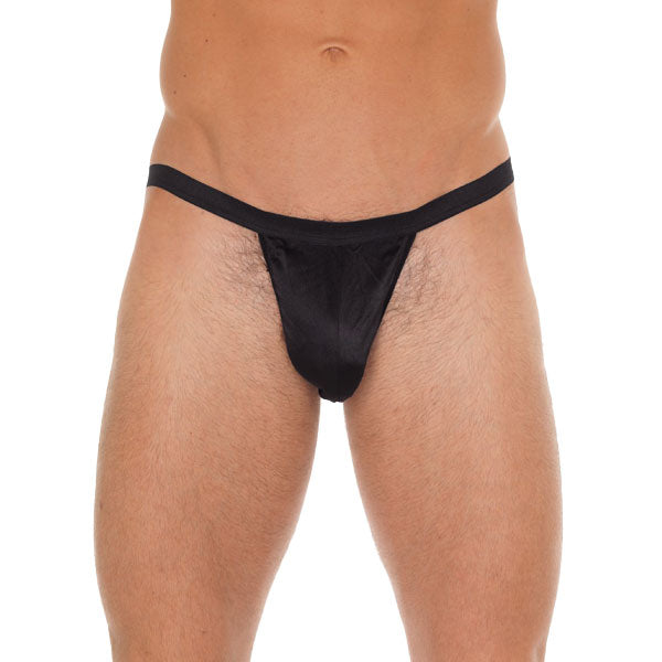 Mens Black GString With Black Pouch-0