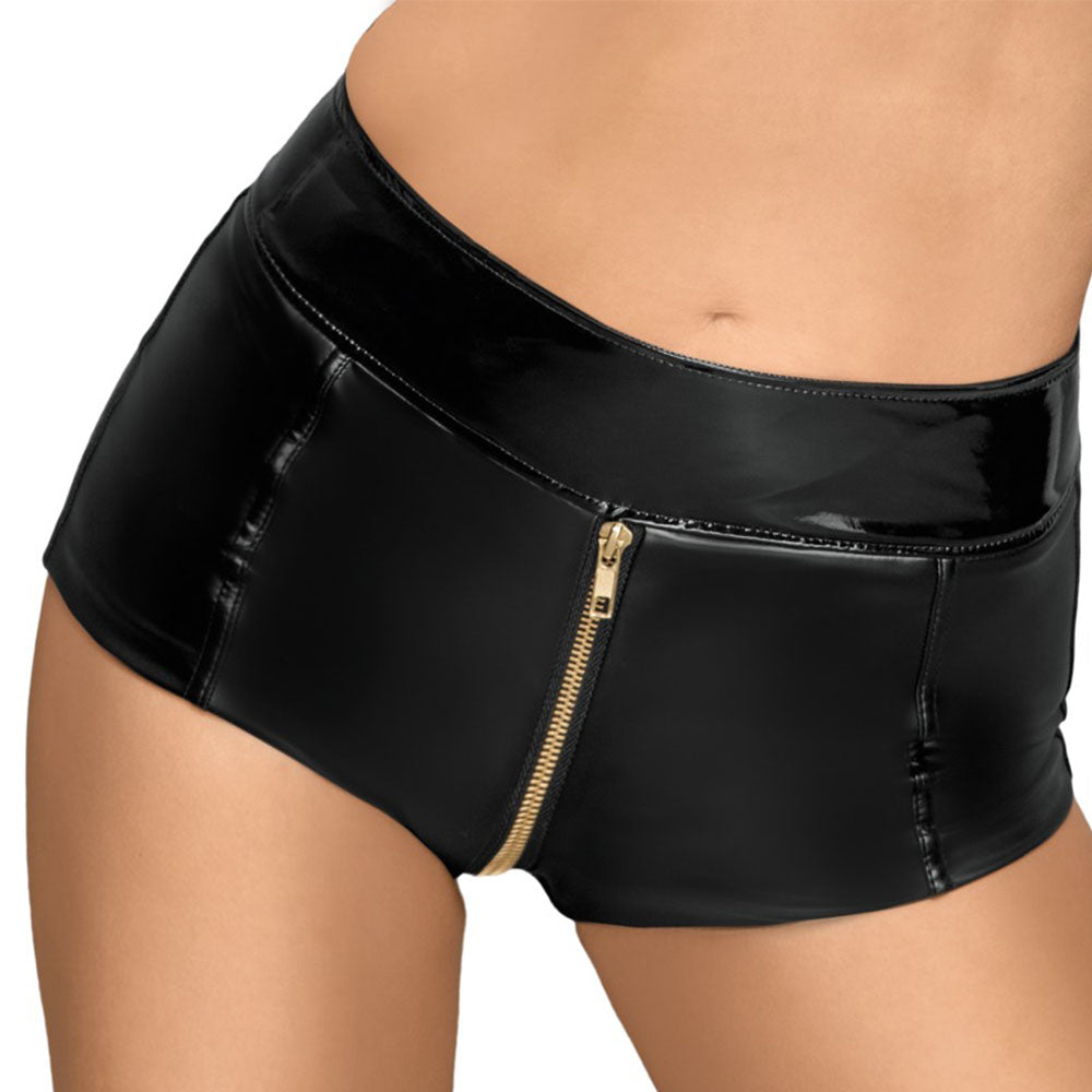 Noir Black Zip Up Hot Pants-1