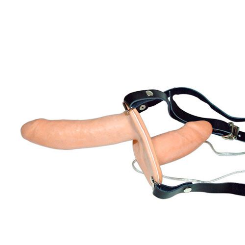 Vibrating Flesh Strap On Duo Vibrating Dongs-0