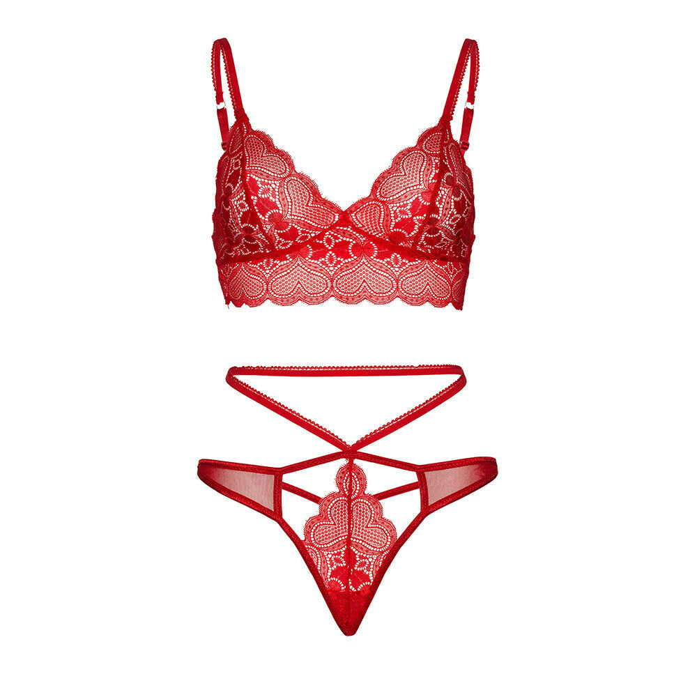 Leg Avenue Sweetheart Lace Bralette Set Red-2