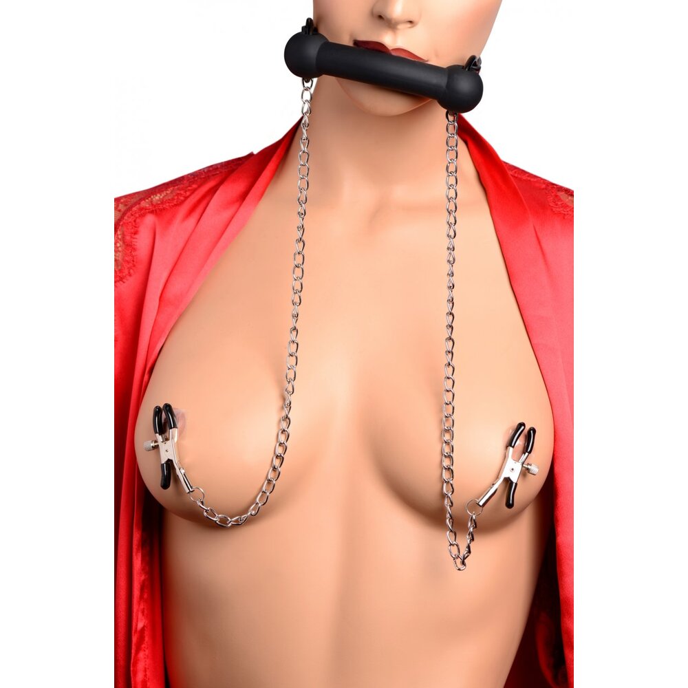 XR Silicone Bit Gag with Nipple Clamps-2