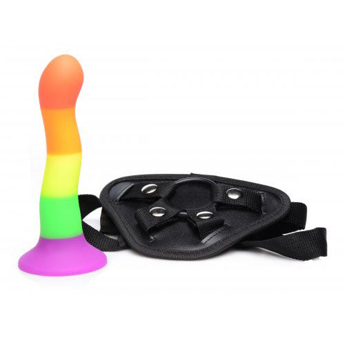 XR Proud Rainbow Silicone Dildo with Harness-1