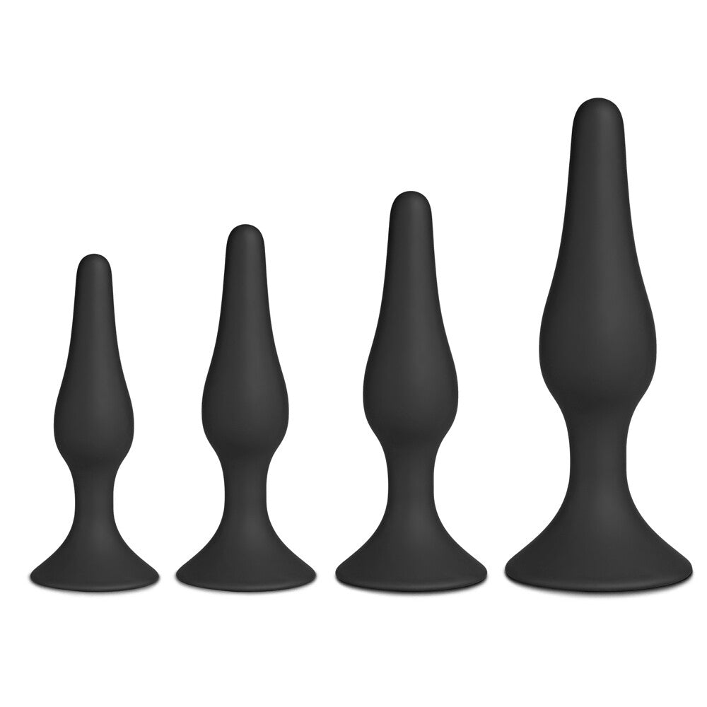 Set of Four Silicone Butt Plugs Black-0