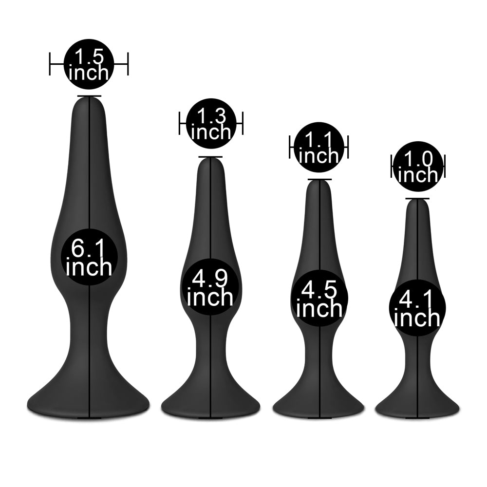 Set of Four Silicone Butt Plugs Black-2