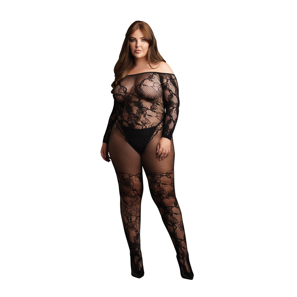 Le Desir Bodystocking With Off Shoulder Long Sleeves-0