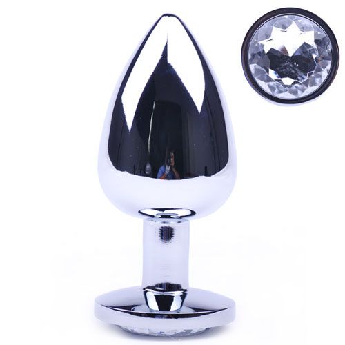 Large Metal Anal Plug With Clear Crystal-2