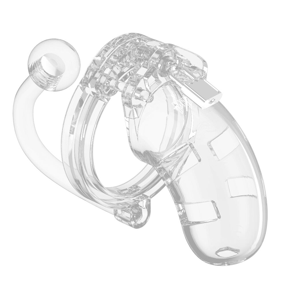 Man Cage 10  Male 3.5 Inch Clear Chastity Cage With Anal Plug-0
