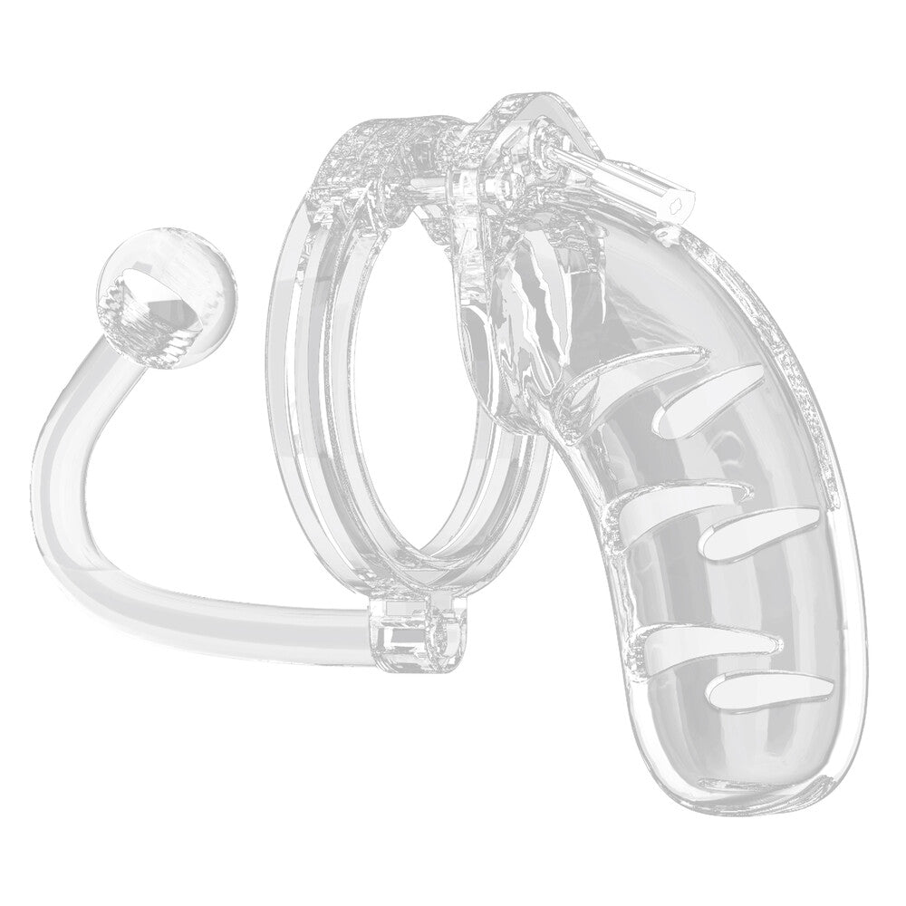 Man Cage 11  Male 4.5 Inch Clear Chastity Cage With Anal Plug-0