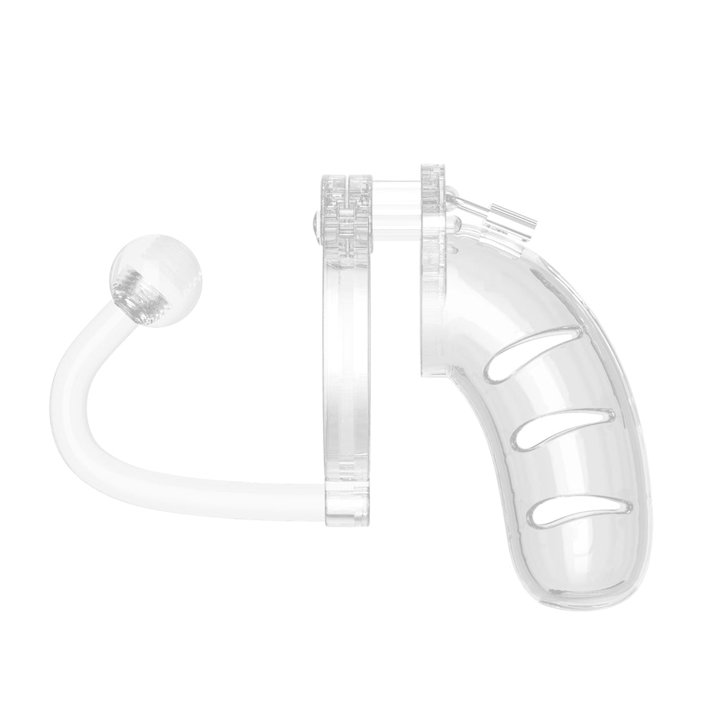 Man Cage 11  Male 4.5 Inch Clear Chastity Cage With Anal Plug-1