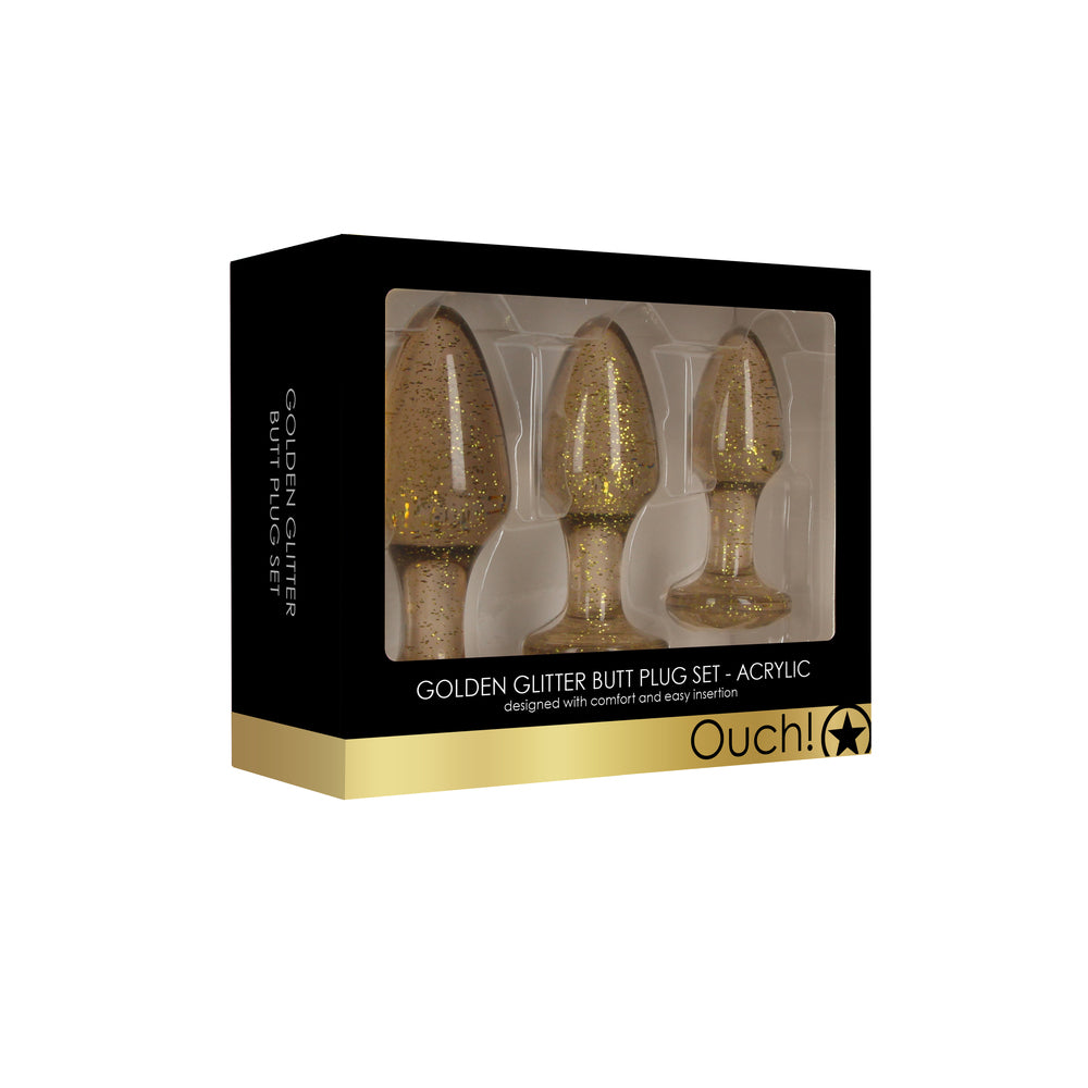 Ouch Golden Glitter Acrylic Butt Plug Set-3