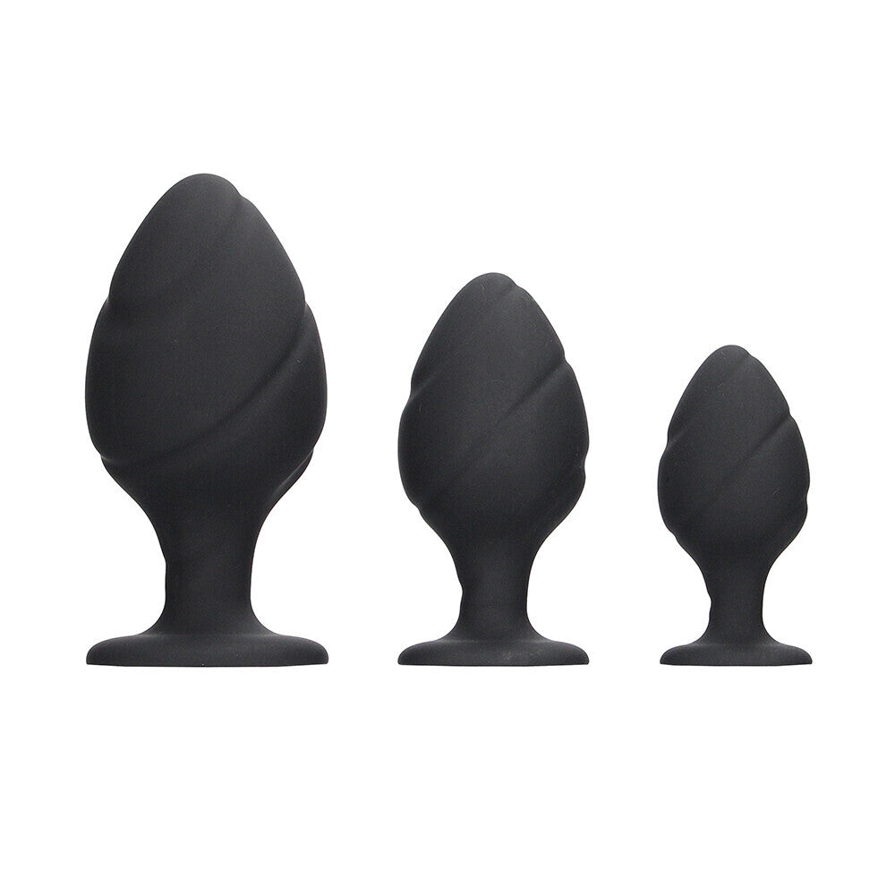 Ouch Silicone Swirled Butt Plug Set Black-0