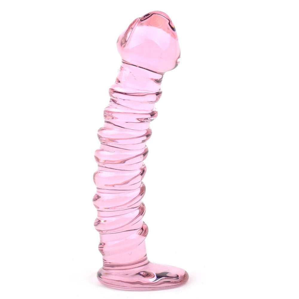 Textured Pink Glass Dildo-0