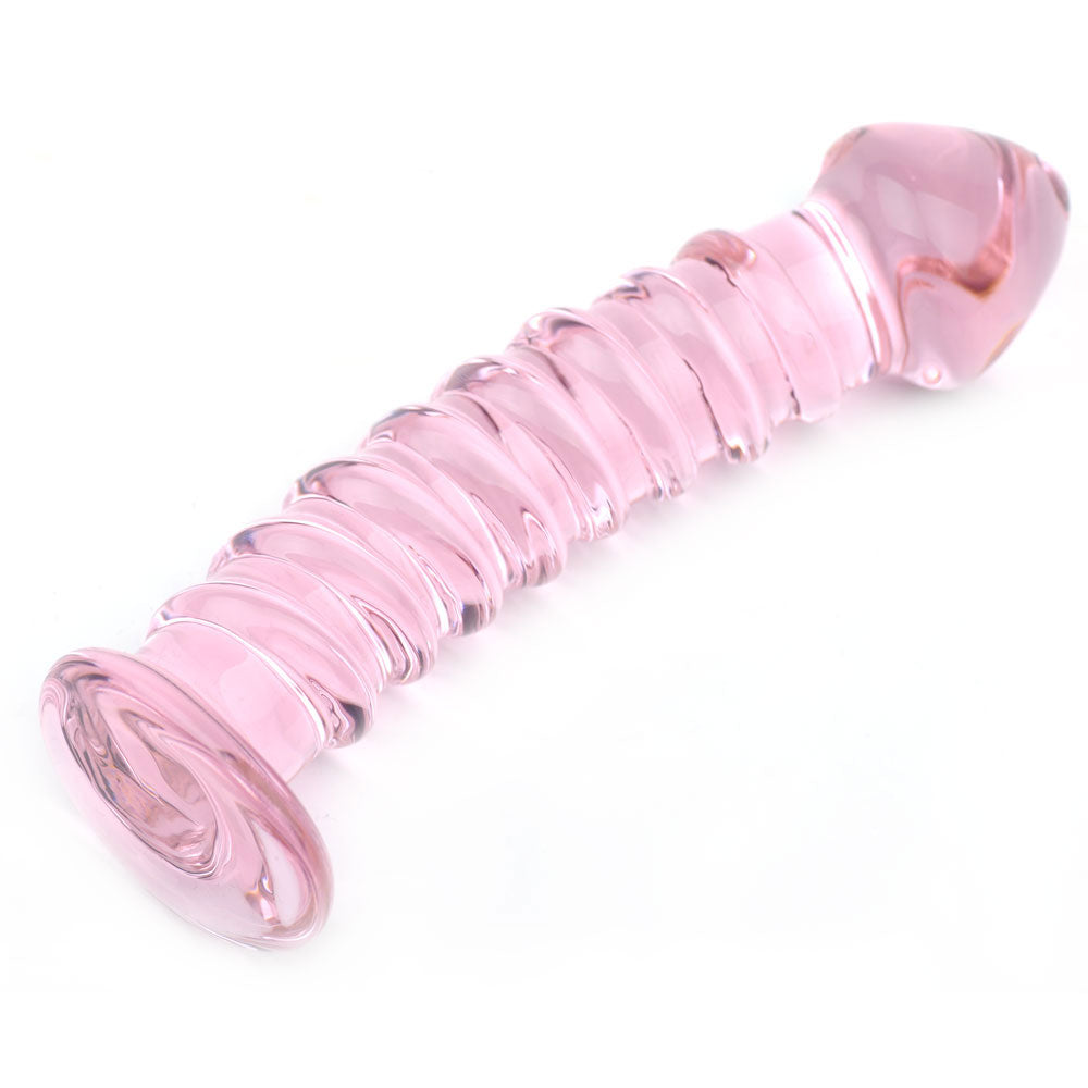 Textured Pink Glass Dildo-2