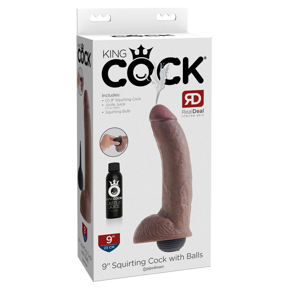 King Cock 9 Inch Squirting Cock With Balls Brown-3