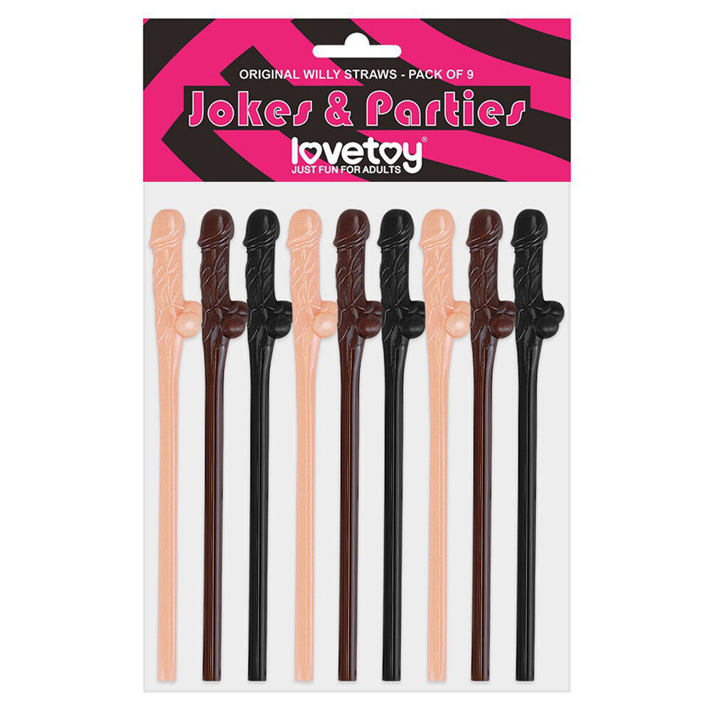 Lovetoy Pack Of 9 Willy Straws Black Brown And Pink-0