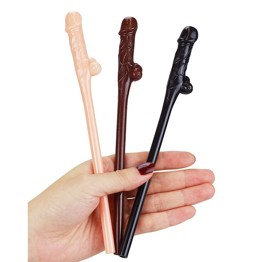 Lovetoy Pack Of 9 Willy Straws Black Brown And Pink-2