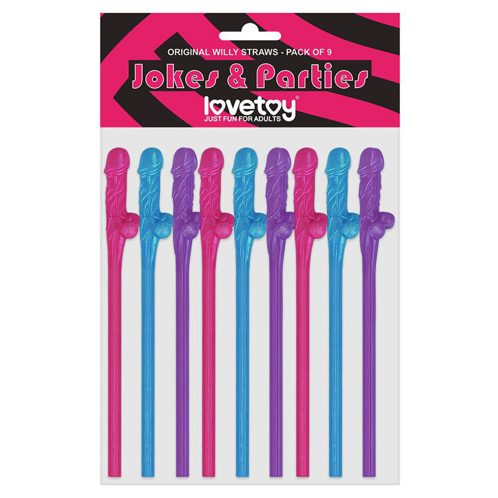 Lovetoy Pack Of 9 Willy Straws Blue Pink And Purple-0