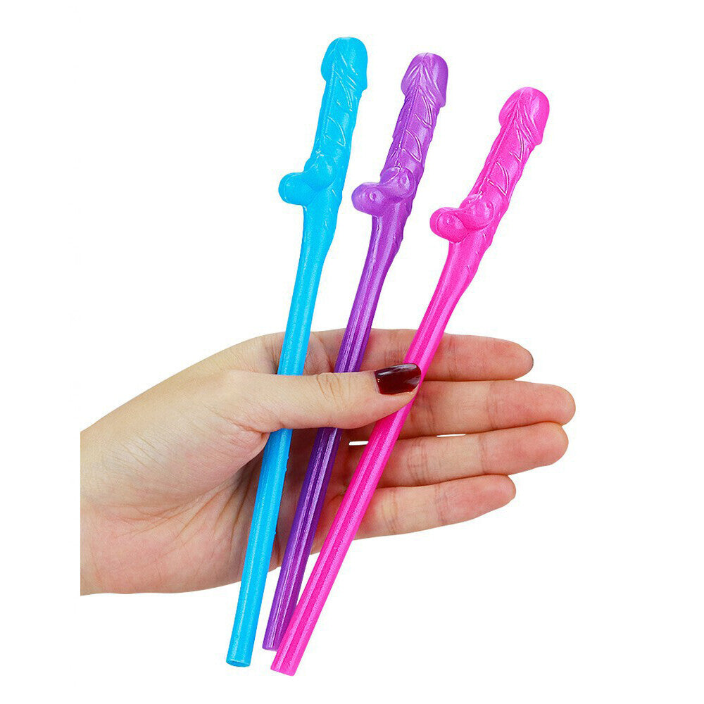 Lovetoy Pack Of 9 Willy Straws Blue Pink And Purple-2