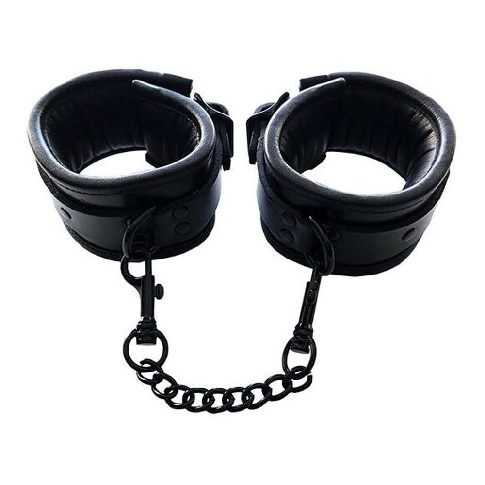 Rouge Padded Leather Ankle Cuffs Black-0