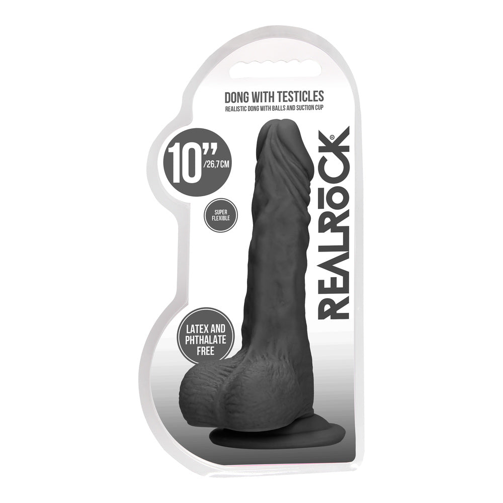 RealRock 10 Inch Dong With Testicles Black-3