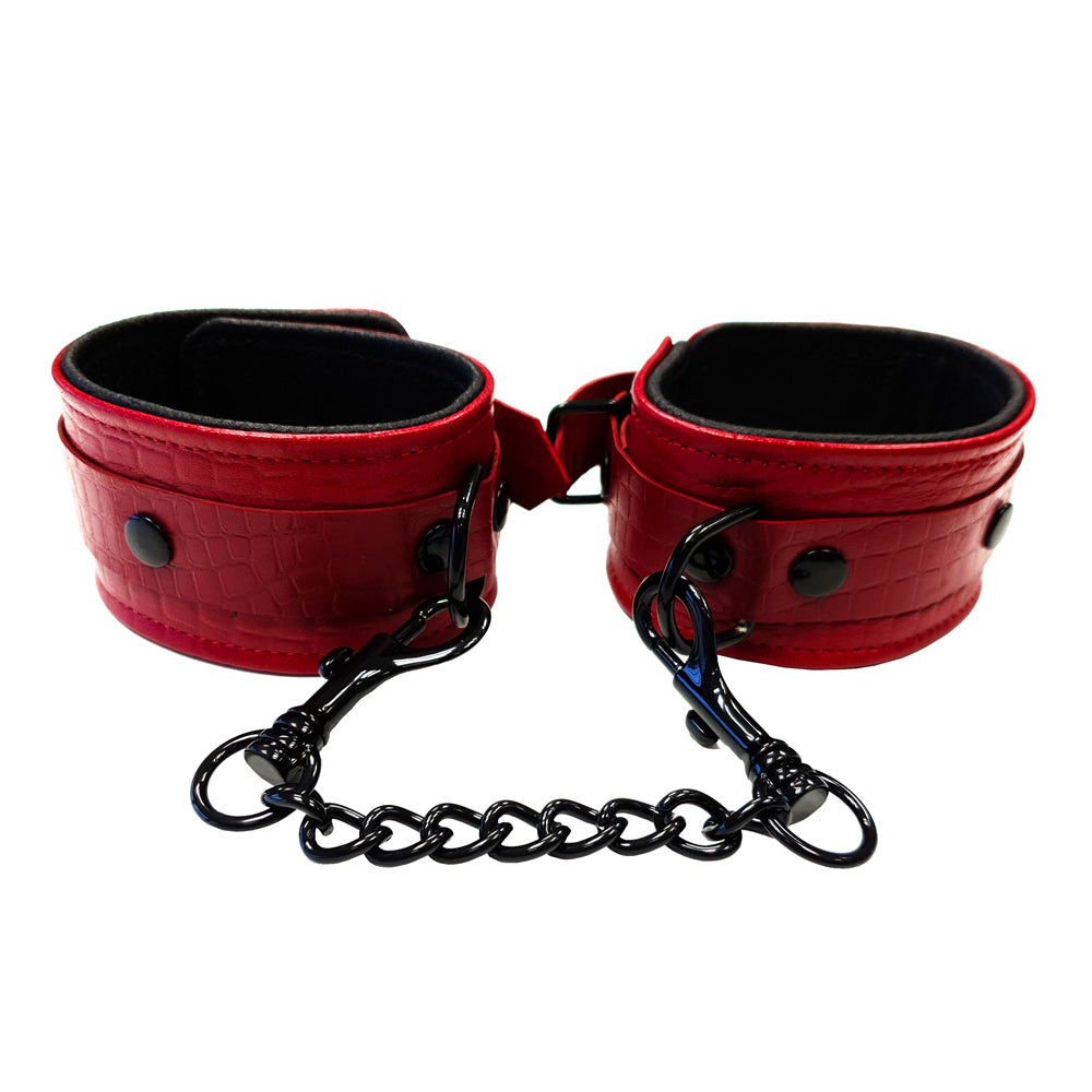 Rouge Garments Leather Croc Print Wrist Cuffs-0