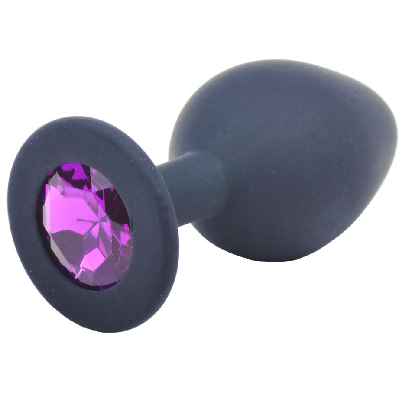 Medium Black Jewelled Silicone Butt Plug-0