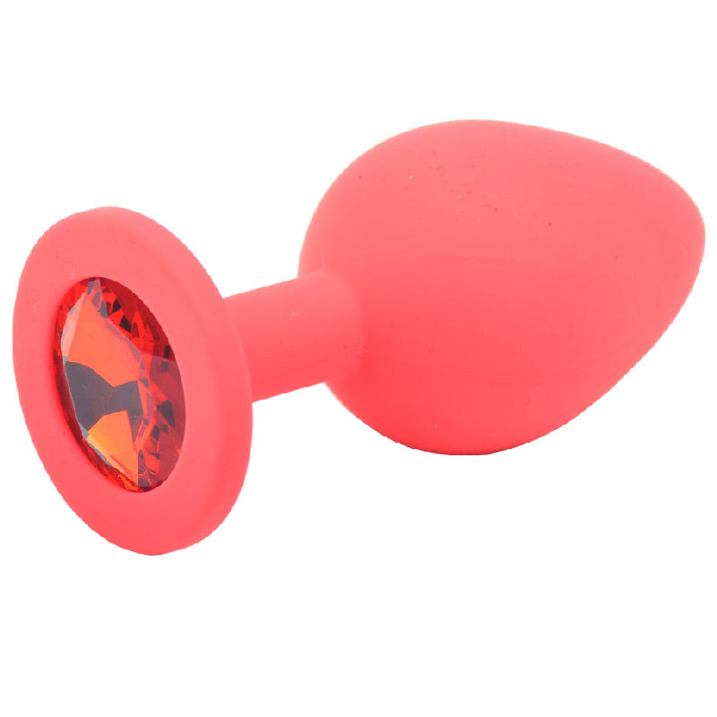 Medium Red Jewelled Silicone Butt Plug-0