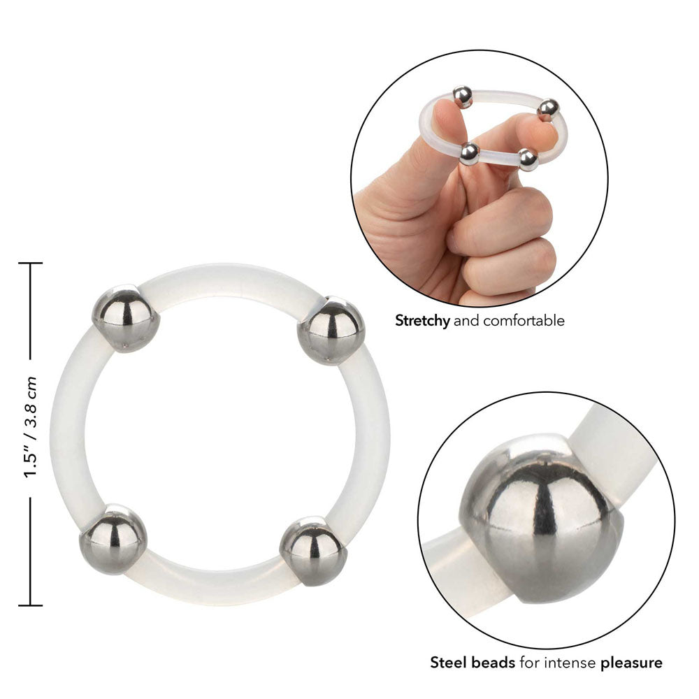 Steel Beaded Silicone Cock Ring XL-1