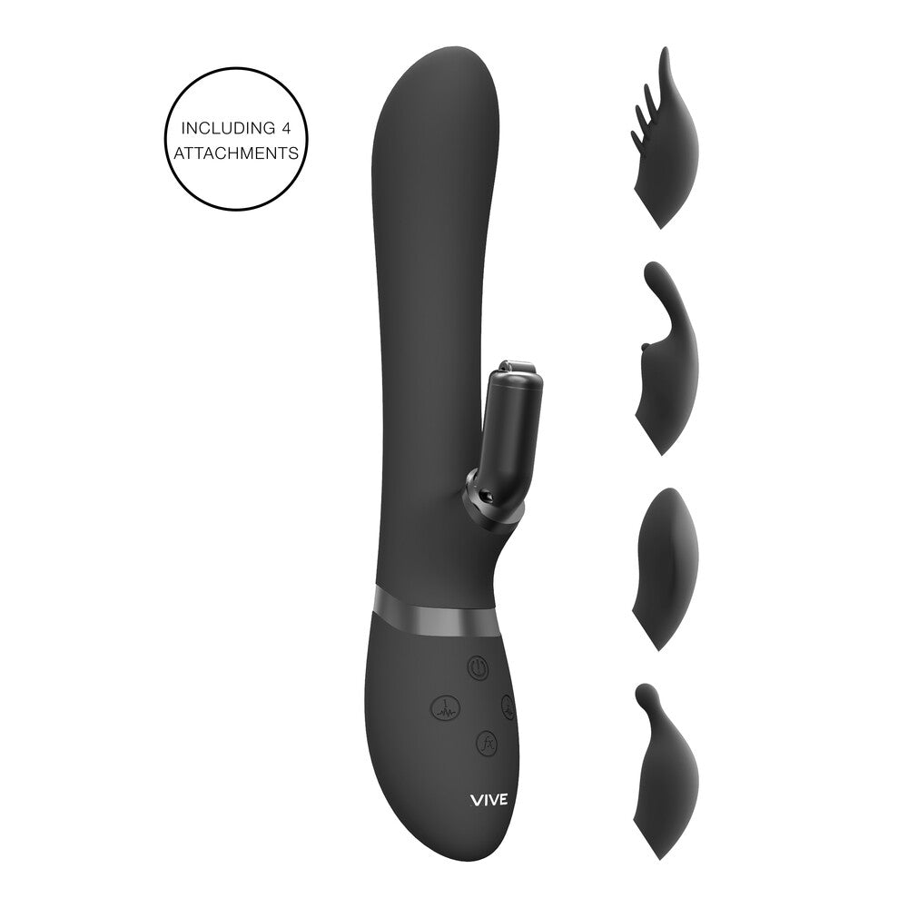 Vive Chou Double Action Interchangeable Rabbit Vibrator Black-0