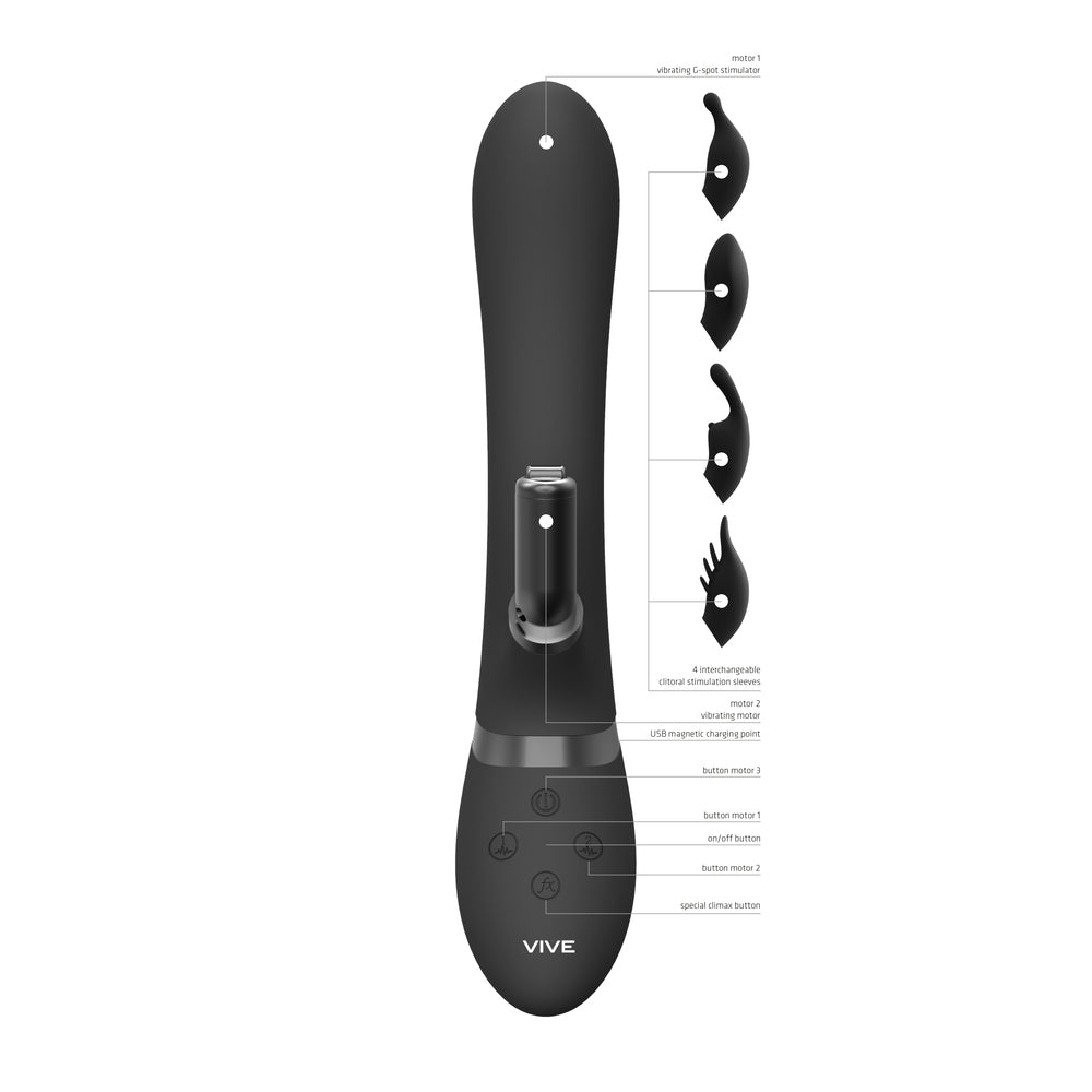 Vive Chou Double Action Interchangeable Rabbit Vibrator Black-1