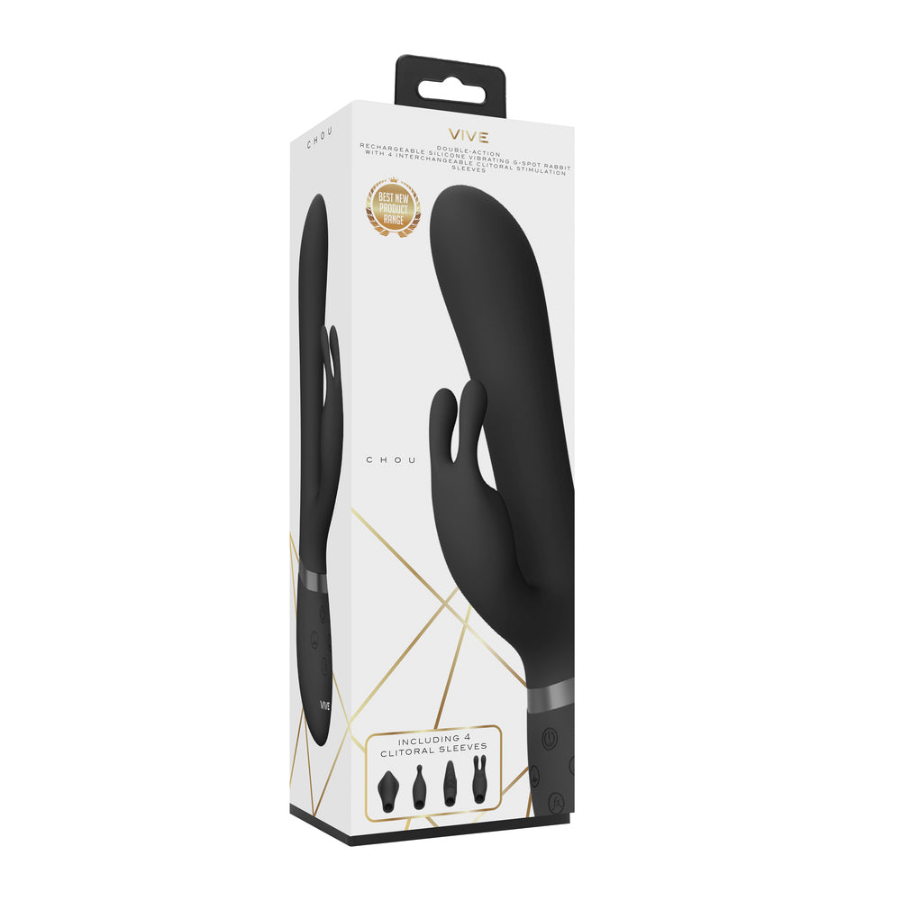 Vive Chou Double Action Interchangeable Rabbit Vibrator Black-3