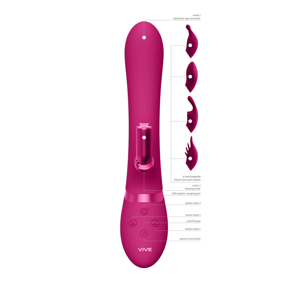 Vive Chou Double Action Interchangeable Rabbit Vibrator Pink-1