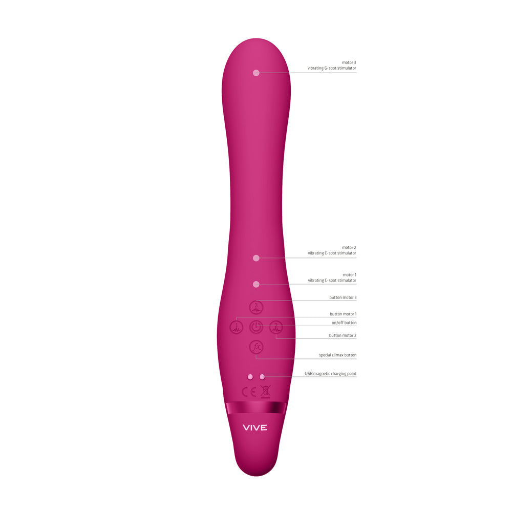 Vive Suki Triple Action Strapless Strap On Vibrator Pink-1